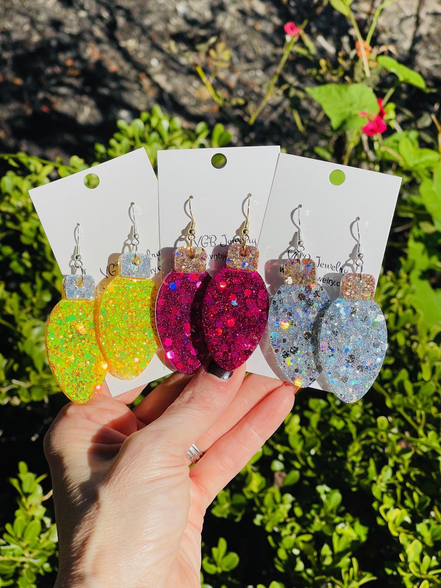 Christmas bulb resin earrings- Multiple colors available - Xmas light jewelry