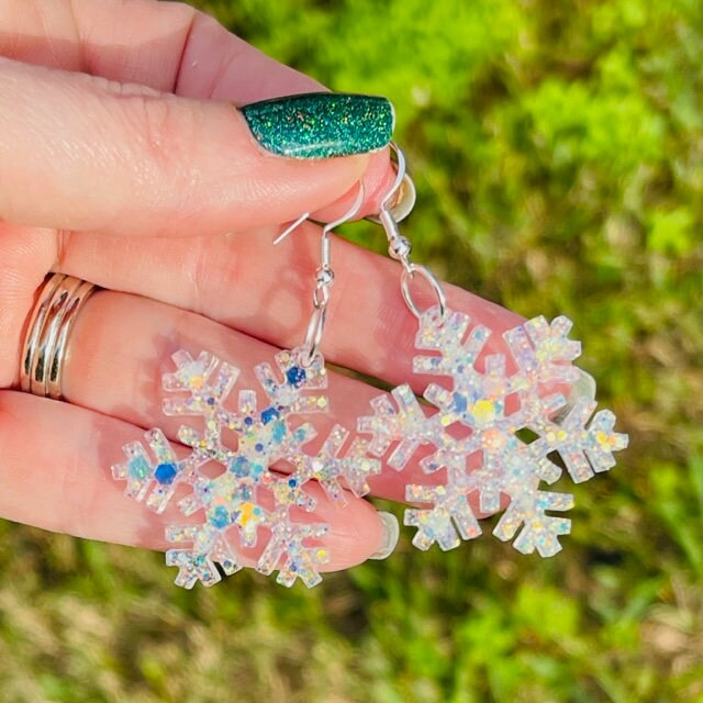 Sparkly Snowflake earrings - 8 different styles - handmade jewelry