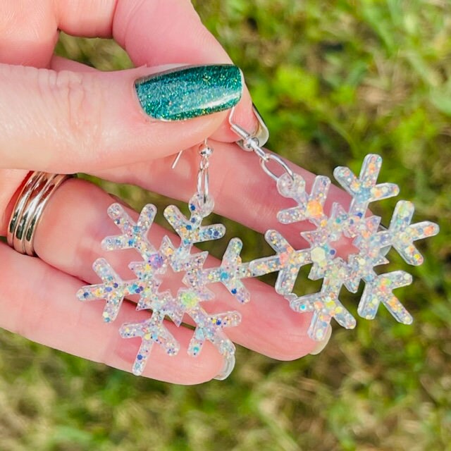 Sparkly Snowflake earrings - 8 different styles - handmade jewelry