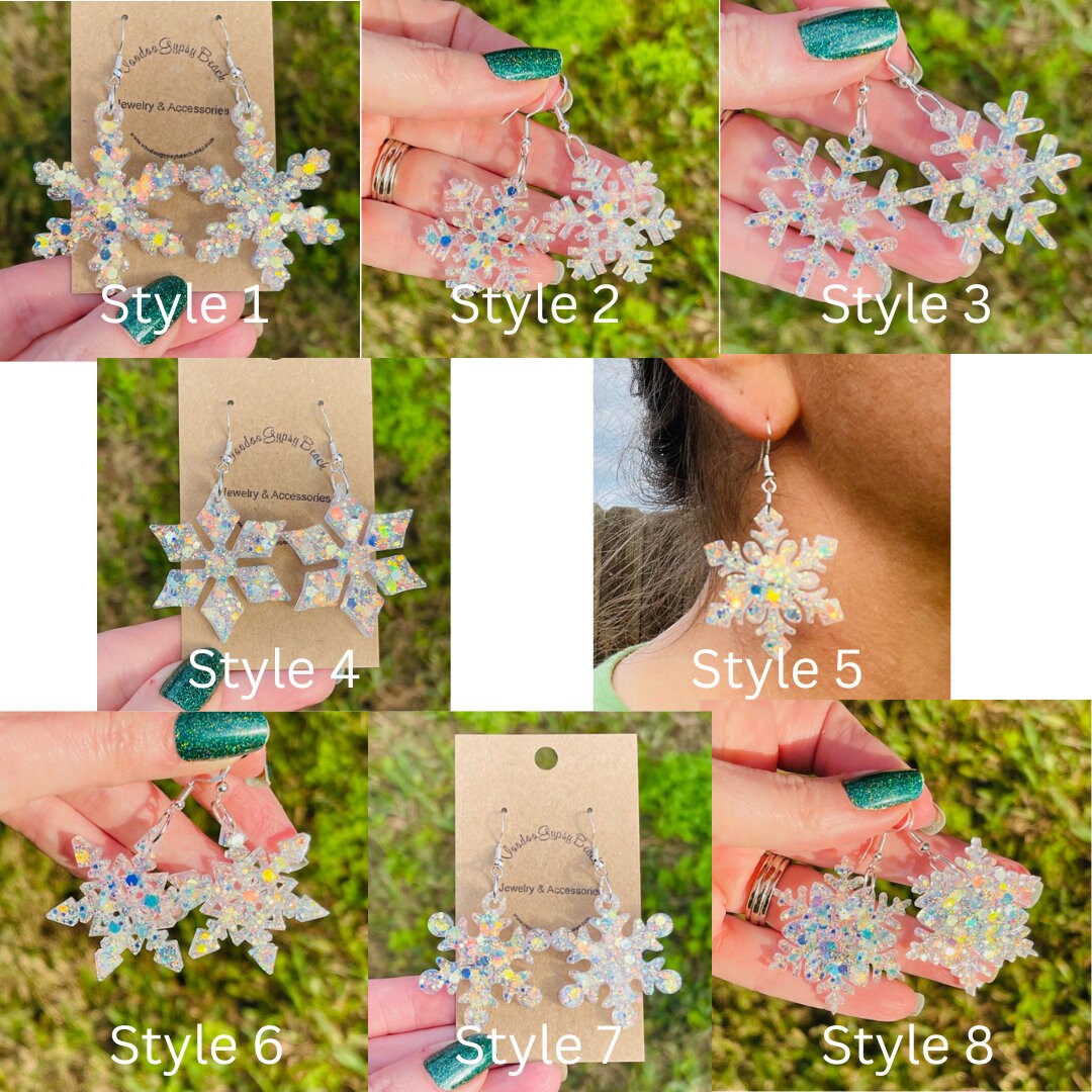 Sparkly Snowflake earrings - 8 different styles - handmade jewelry