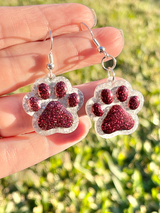 Paw print resin earrings - School spirit Game day earring - Multiple colors
