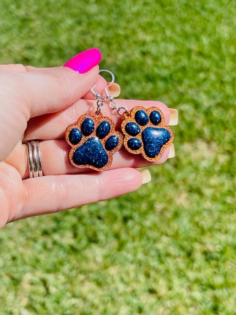 Paw print resin earrings - School spirit Game day earring - Multiple colors