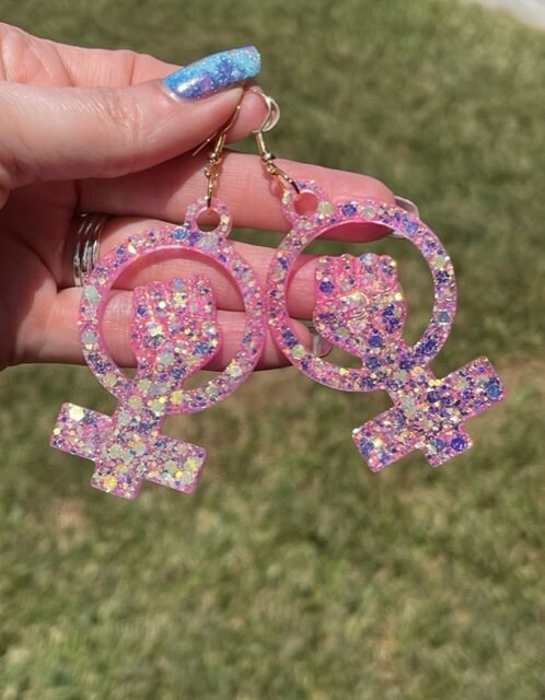 Girl power glitter resin earrings