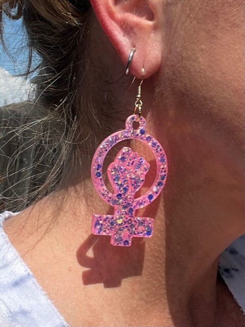 Girl power glitter resin earrings