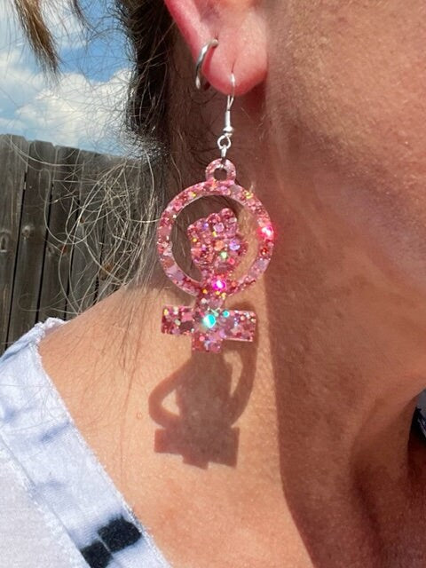 Girl power glitter resin earrings