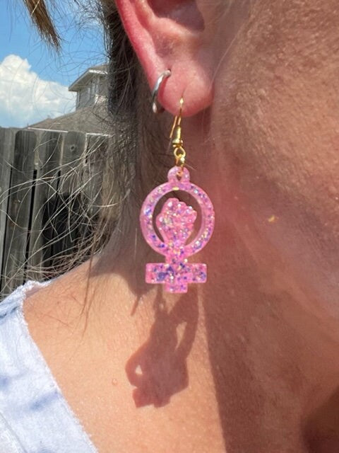 Girl power glitter resin earrings