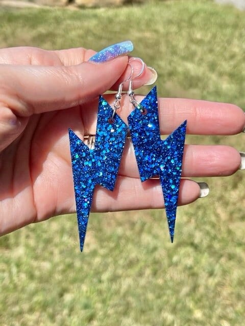 Clear Springs/Fulshear Chargers Lightning bolt glitter resin earrings