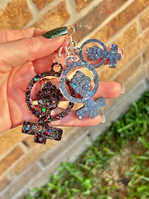 Girl power glitter resin earrings