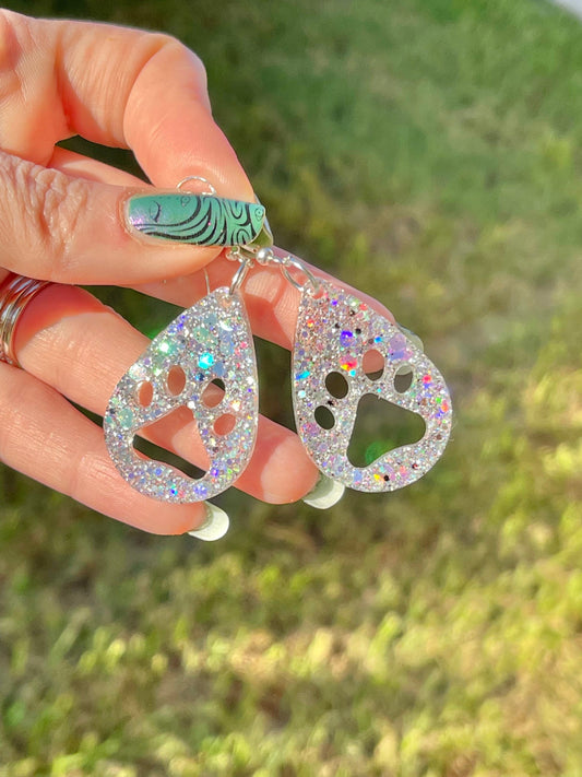 Teardrop paw print resin earrings