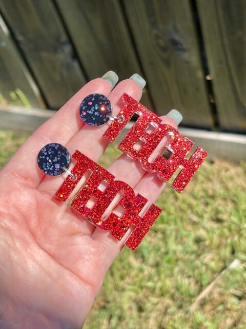 Texas Tech Red raider glitter resin earrings