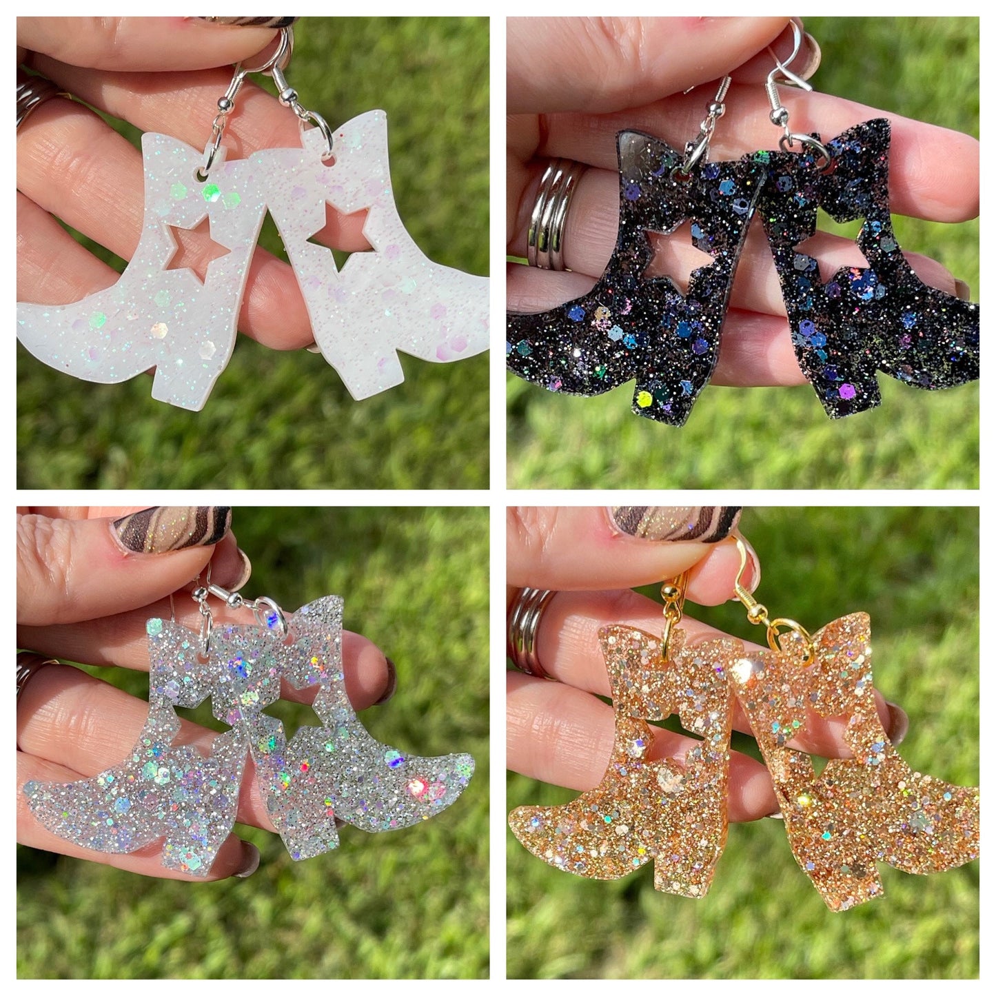 Drill team boot glitter resin earrings