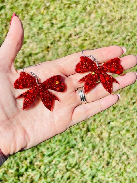 Glitter ribbon resin earrings- Bow earrings