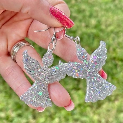 Christmas Angel glitter resin earrings - gold, silver or white