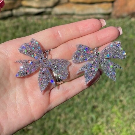 Glitter ribbon resin earrings- Bow earrings