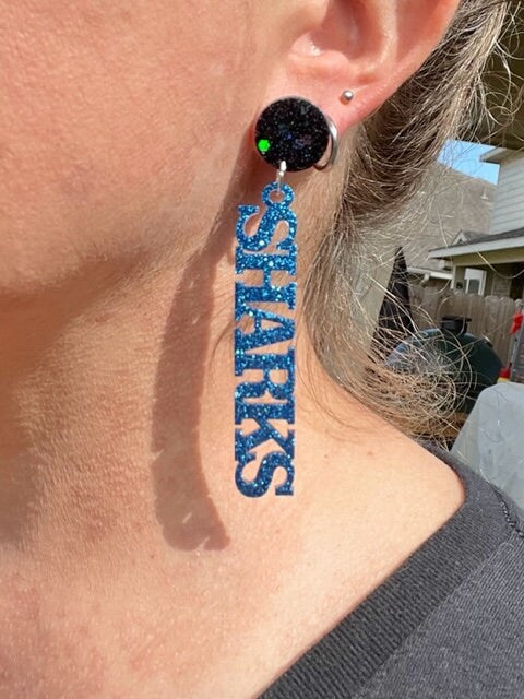Sharks Game Day glitter resin earrings