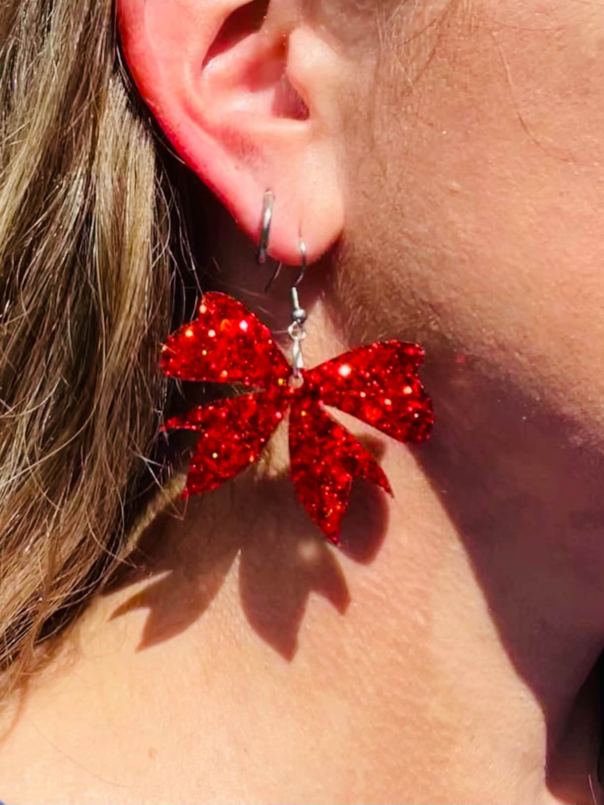 Glitter ribbon resin earrings- Bow earrings