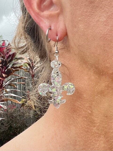 Fleur de lis glitter resin earrings