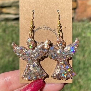 Christmas Angel glitter resin earrings - gold, silver or white