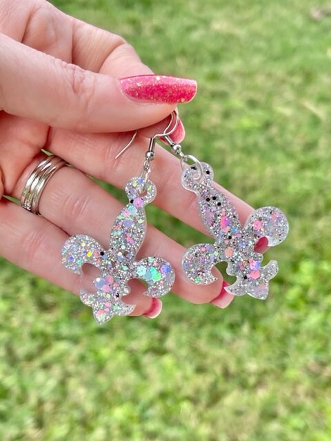 Fleur de lis glitter resin earrings