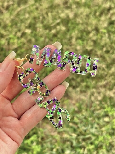 Mardi Gras resin earrings - Fat Tuesday - handcrafted
