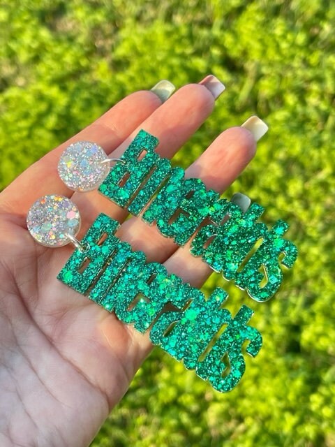 Emeralds glitter resin earrings - Clear Falls Emeralds drill team