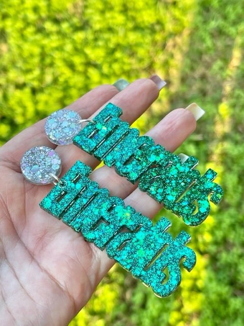 Emeralds glitter resin earrings - Clear Falls Emeralds drill team
