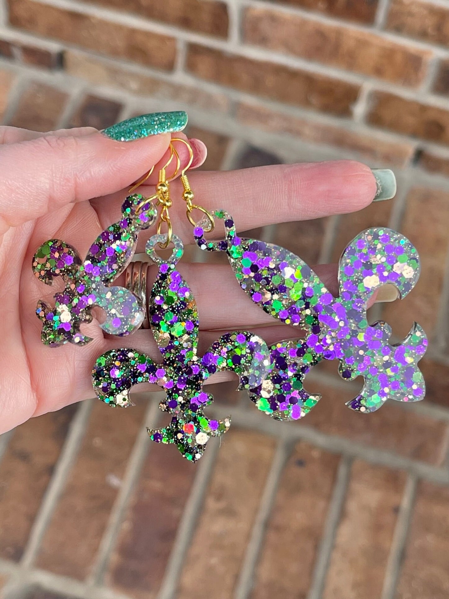 Mardi Gras Fleur de lis resin earrings - Fat Tuesday - handcrafted - 3 sizes