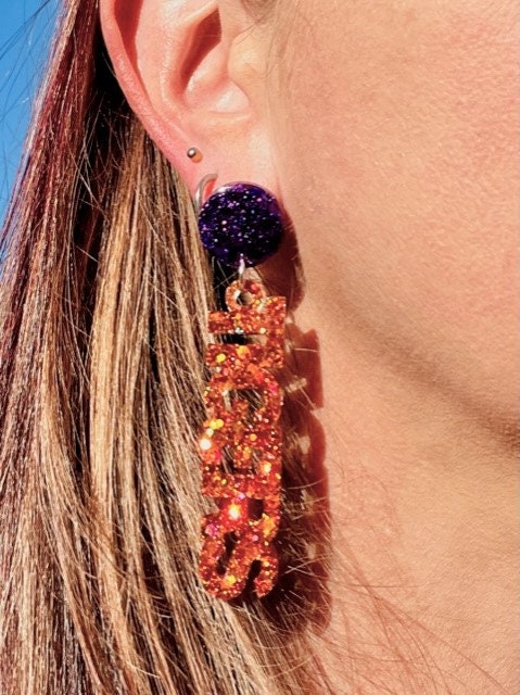 Tigers Game Day glitter resin earrings