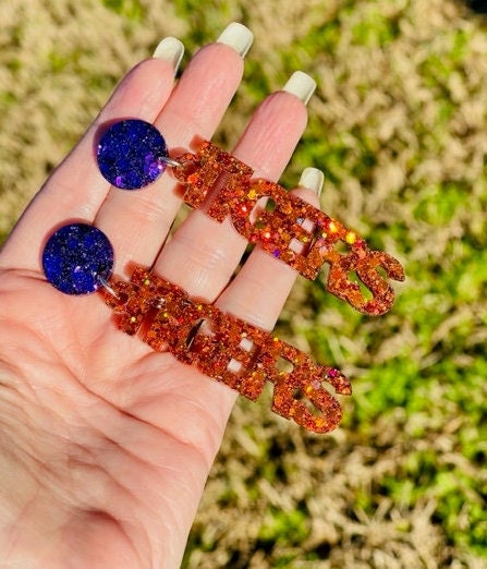 Tigers Game Day glitter resin earrings