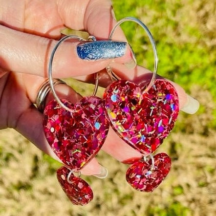Lover era Double Heart Hoop earrings - various colors - handmade jewelry
