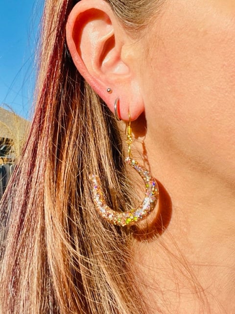 Horseshoe glitter resin earrings