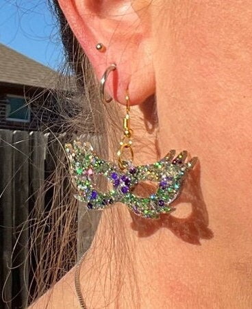 Mardi Gras Mask resin earrings - Fat Tuesday - handcrafted
