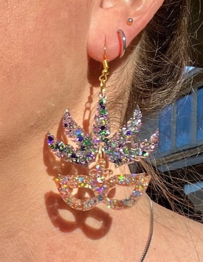 Mardi Gras Mask resin earrings - Fat Tuesday - handcrafted - 2 styles