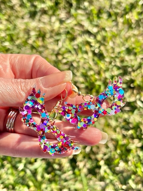 Mardi Gras Mask resin earrings - Fat Tuesday - handcrafted