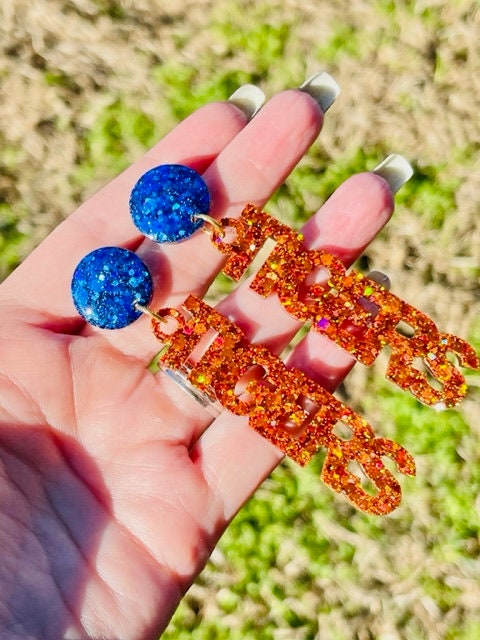 Tigers Game Day glitter resin earrings