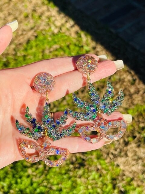 Mardi Gras Mask resin earrings - Fat Tuesday - handcrafted - 2 styles