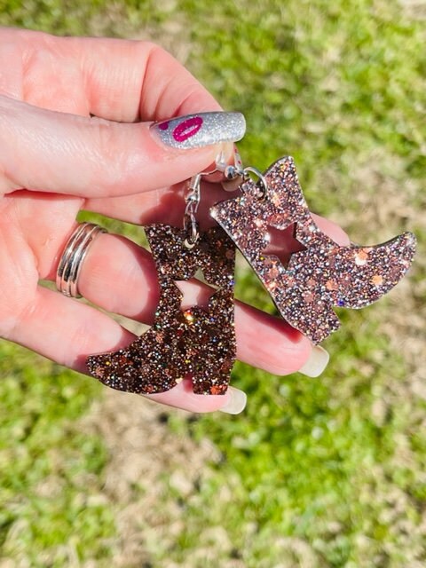 Drill team boot glitter resin earrings