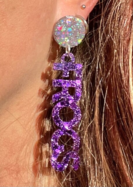 Purple TCU Frogs Game Day glitter resin earrings - Texas Christian University Horned Frog