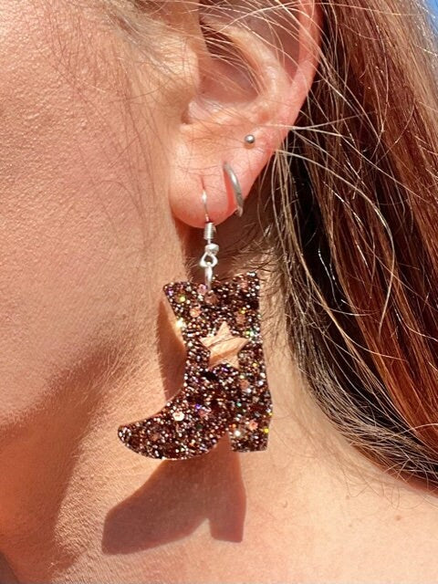 Drill team boot glitter resin earrings