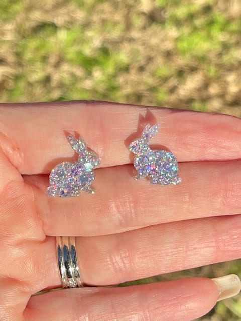 Easter bunny stud earrings - glitter resin earrings