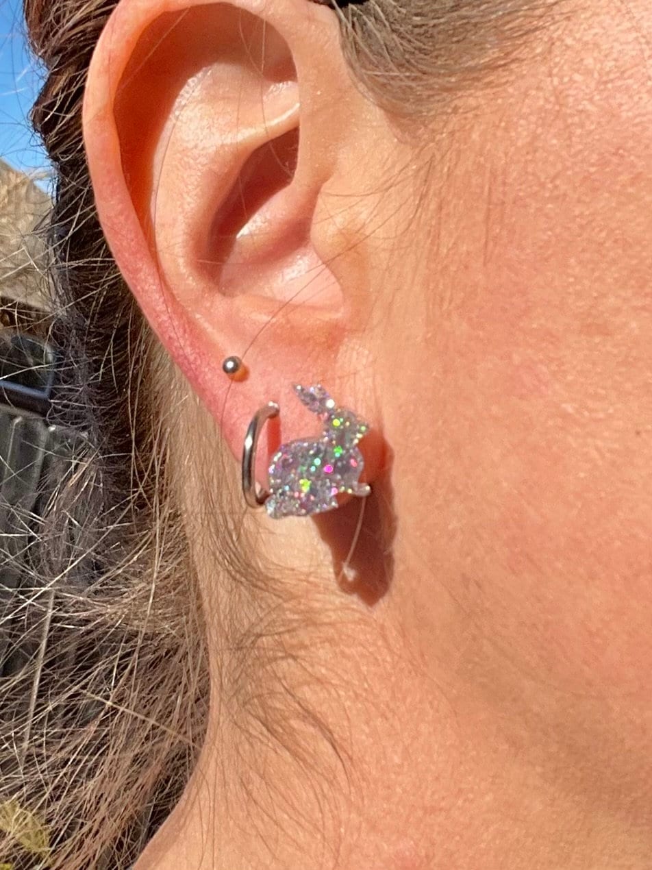 Easter bunny stud earrings - glitter resin earrings