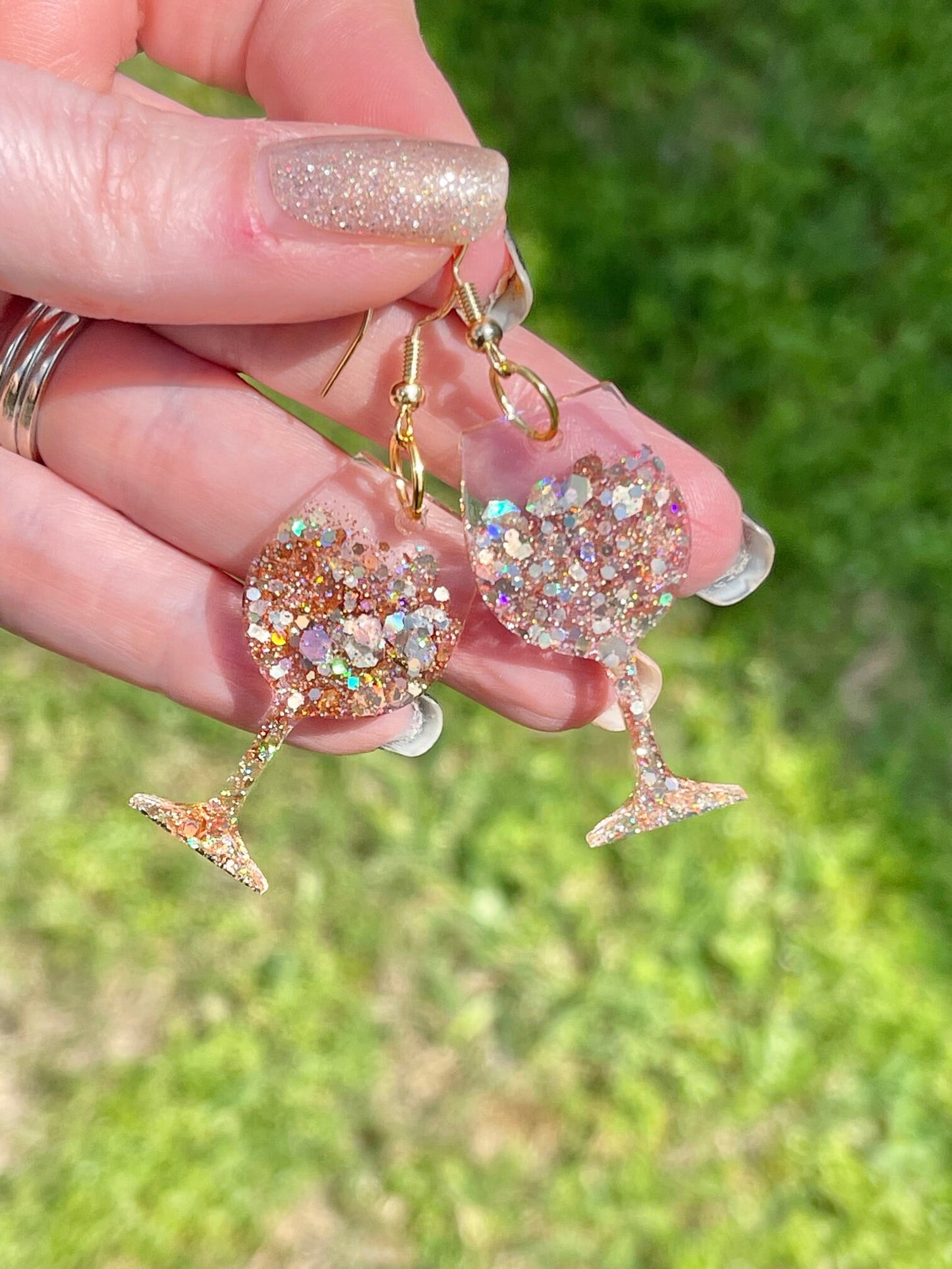 Wine glass glitter resin earrings - Merlot, Chardonnay, or Mimosa