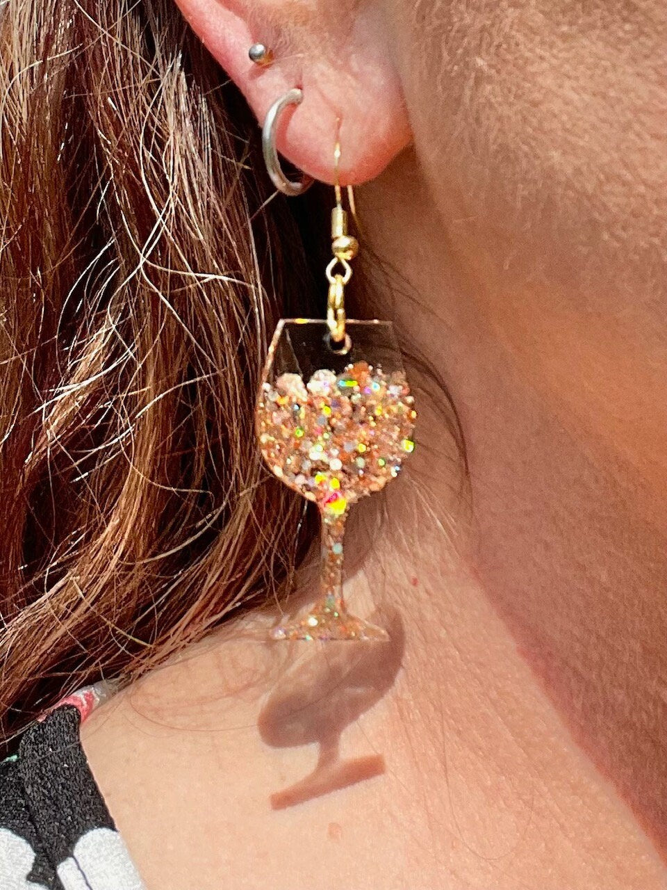 Wine glass glitter resin earrings - Merlot, Chardonnay, or Mimosa