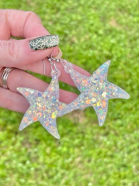 Sparkly starfish glitter resin earrings