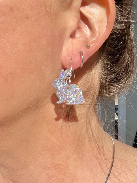 Easter bunny dangle earrings - glitter resin earrings