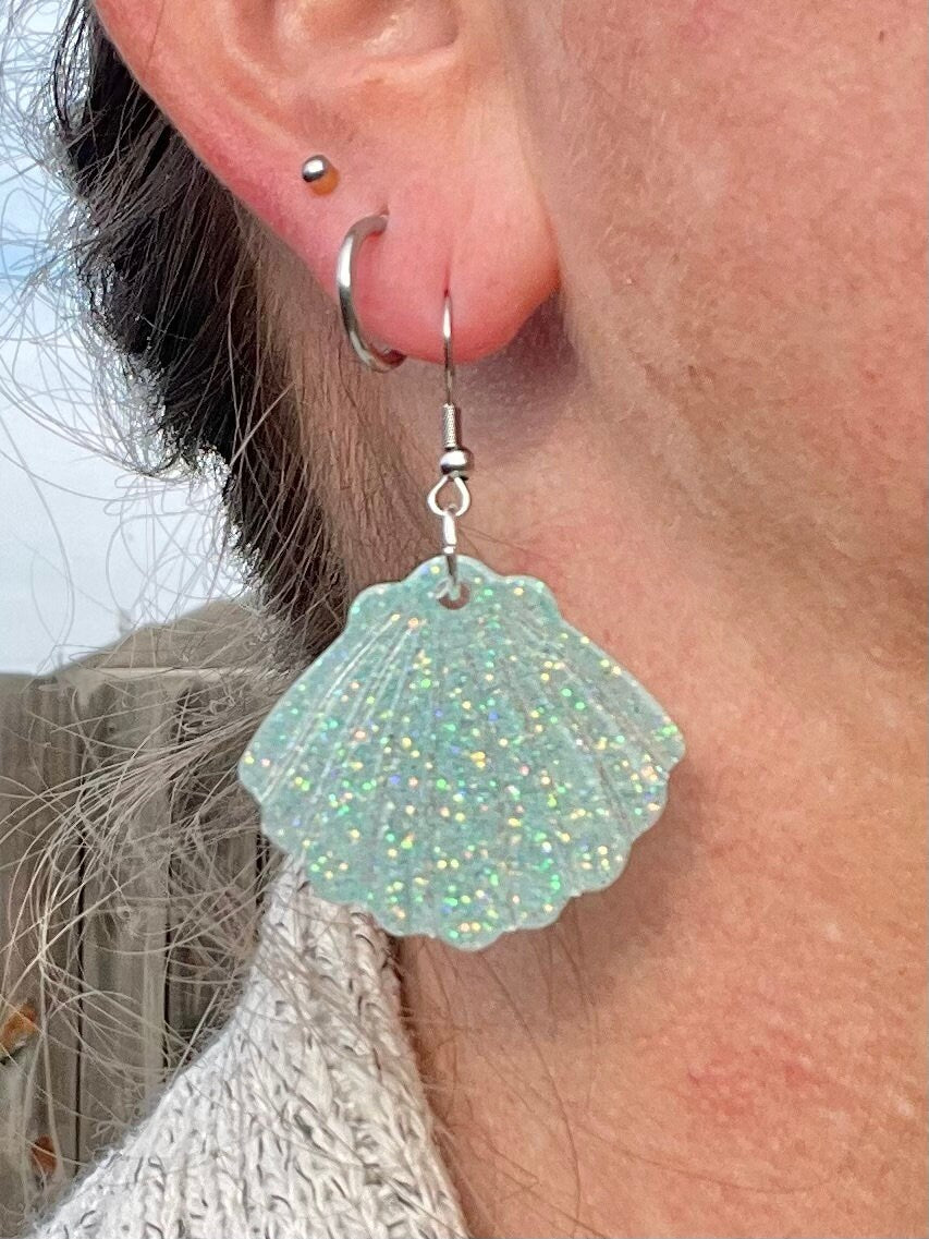 Sparkly seashell glitter resin earrings