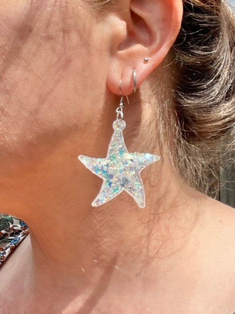 Sparkly starfish glitter resin earrings
