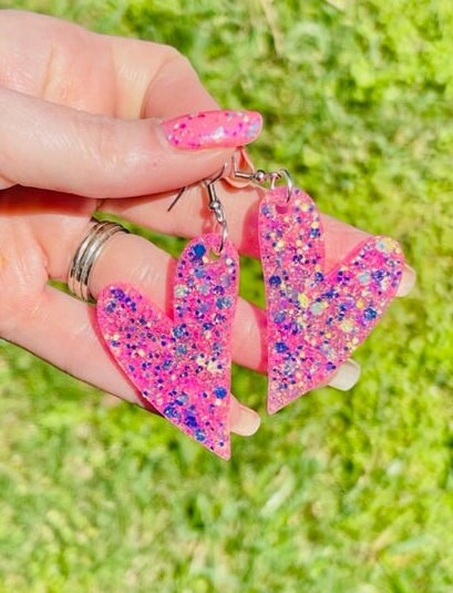 Heart Glitter resin earrings