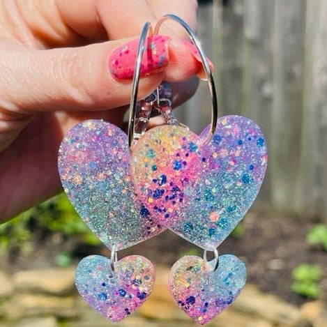 Lover era Double Heart Hoop earrings - various colors - handmade jewelry