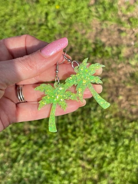 Neon Palm Trees glitter resin earrings